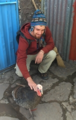 Eric in his new hat making a friend