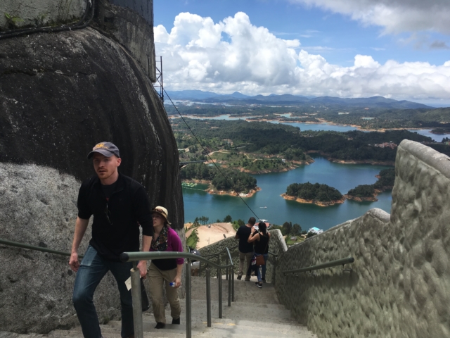 Climbing the steps to the top of El Peñon